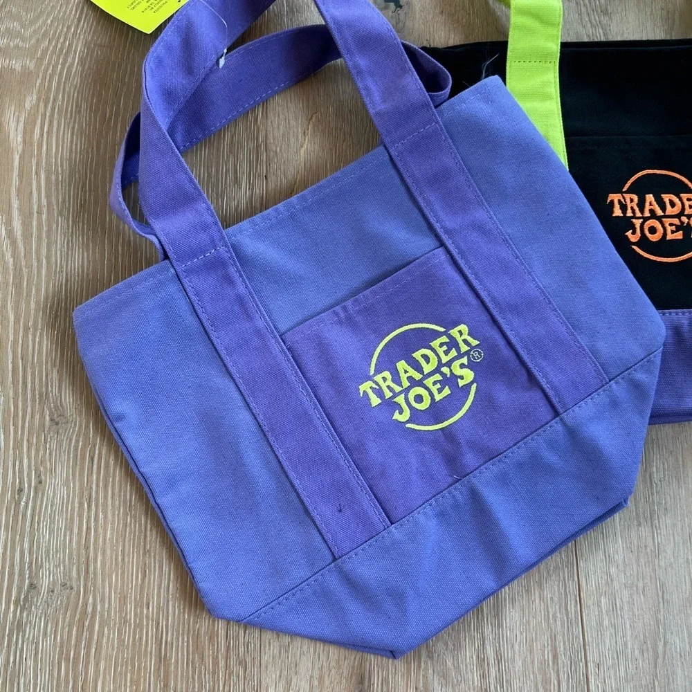 Trader Joe's Halloween Purple And Black Green Mini Tote Bag - Picture 5 of 7